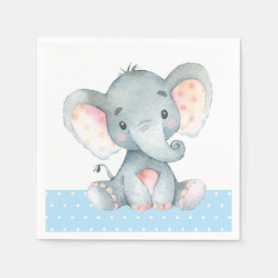 Boy Elephant Baby Shower Blue Napkins Serviette