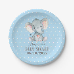 Boy Elephant Baby Shower Blue Paper Plate Pappteller