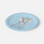 Boy Elephant Baby Shower Blue Paper Plate Pappteller (Schrägansicht)