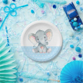 Boy Elephant Baby Shower Blue Paper Plate Pappteller (Party)