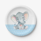 Boy Elephant Baby Shower Blue Paper Plate Pappteller (Vorderseite)