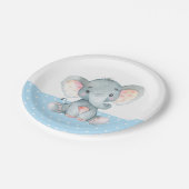 Boy Elephant Baby Shower Blue Paper Plate Pappteller (Schrägansicht)