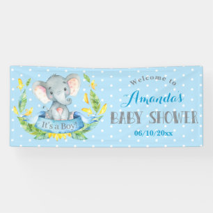 Boy Elephant Baby Shower Blue und Grau Banner