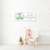 Boy Elephant Baby Shower Blue und Grau Banner (Insitu)