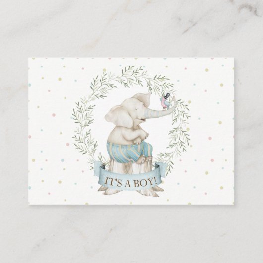 Boy Elephant Baby Shower Buchanfrage Begleitkarte (Rückseite)