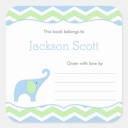 Boy Elephant Baby Shower Buchzeichen Aufkleber (Vorderseite)
