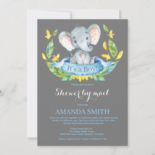 Boy Elephant Baby Shower by Mail Einladung (Vorderseite)