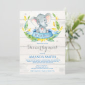 Boy Elephant Baby Shower by Mail Einladung (Stehend Vorderseite)