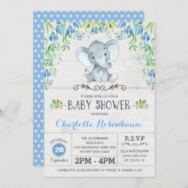 Boy Elephant Baby Shower Einladung Blue Floral