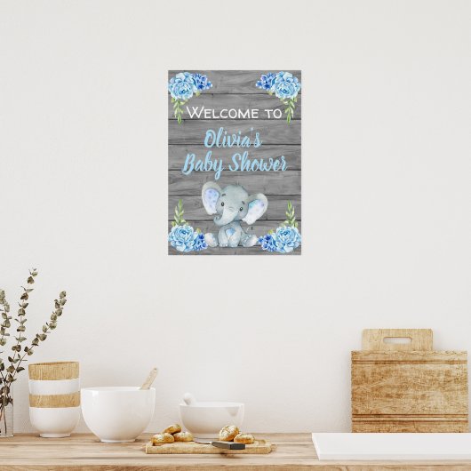 Boy Elephant Baby Shower Poster (Küche)