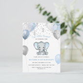 Boy Elephant Balloons 1. Geburtstag Postkarte (Stehend Vorderseite)