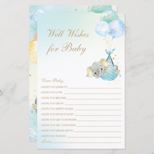 Boy Elephant Balloons wünscht sich Babydusche (Vorne/Hinten)