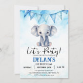 Boy Elephant Birthday Party Einladung (Vorderseite)