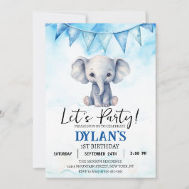 Boy Elephant Birthday Party Einladung