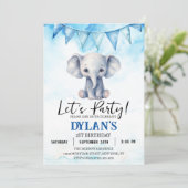 Boy Elephant Birthday Party Einladung (Stehend Vorderseite)