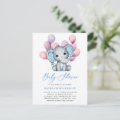 Boy Elephant Blue Balloon Script Niedlich Baby Dus Einladungspostkarte (Stehend Vorderseite)