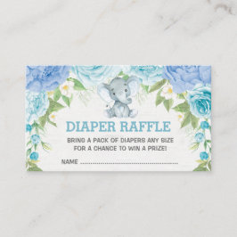 Boy Elephant Blue Floral Baby Diaper Raffle Begleitkarte