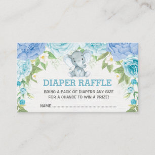 Boy Elephant Blue Floral Baby Diaper Raffle Begleitkarte