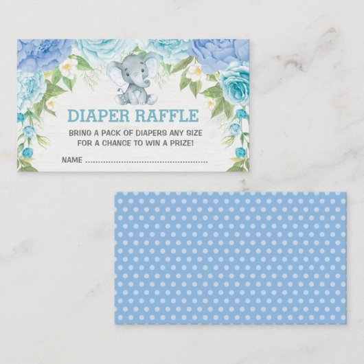 Boy Elephant Blue Floral Baby Diaper Raffle Begleitkarte (Vorne/Hinten)