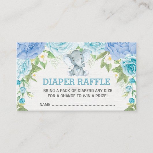 Boy Elephant Blue Floral Baby Diaper Raffle Begleitkarte (Vorderseite)