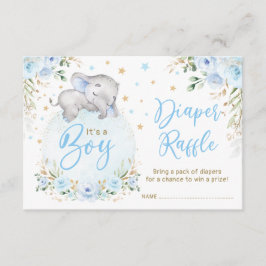 Boy Elephant Blue Gold Moon Stars Diaper Raffle Begleitkarte