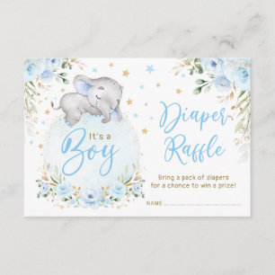 Boy Elephant Blue Gold Moon Stars Diaper Raffle Begleitkarte