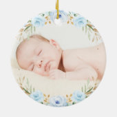 Boy Elephant Blue Gold Stars Baby 1. Weihnachten Keramik Ornament (Hinten)