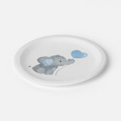 Boy Elephant Blue Watercolor Baby Dusche Pappteller (Schrägansicht)