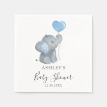 Boy Elephant Blue Watercolor Baby Dusche