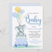 Boy Elephant Car Baby Shower Einladung (Vorne/Hinten)