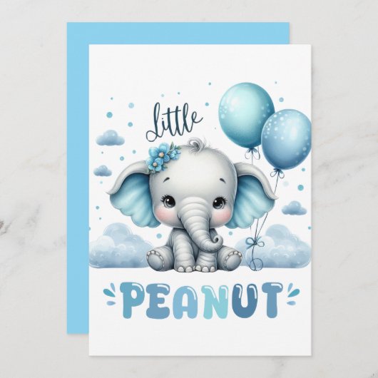 Boy Elephant Cute Peanut  Einladung (Vorne/Hinten)