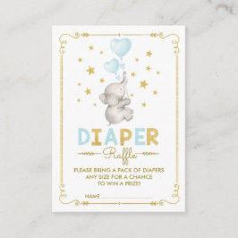 Boy Elephant Diaper Raffle Blue Gold Baby Beilage Begleitkarte