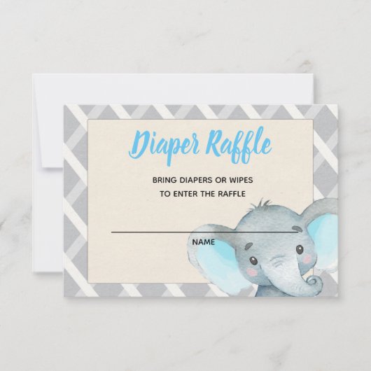 Boy Elephant Diaper Raffle Card Blue Einladung (Vorderseite)