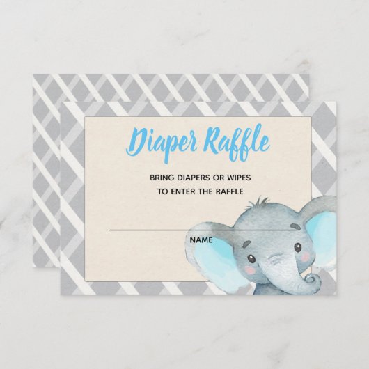 Boy Elephant Diaper Raffle Card Blue Einladung (Vorne/Hinten)