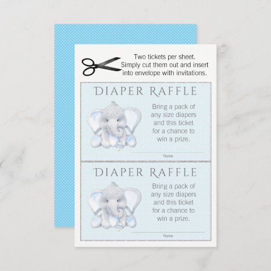 Boy Elephant Diaper Raffles Tickets Einladung (Vorne/Hinten)