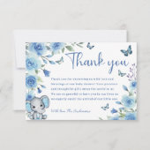 Boy Elephant Dusty Blue Rose Baby Dusche Dankeskarte (Vorderseite)