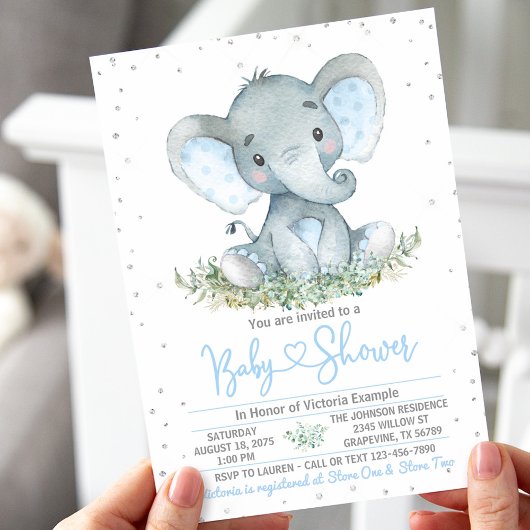 Boy Elephant Glitzer Kinderdusche Einladung