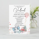 Boy Elephant Gold Glitzer Ballon Virtual Shower Einladung (Stehend Vorderseite)