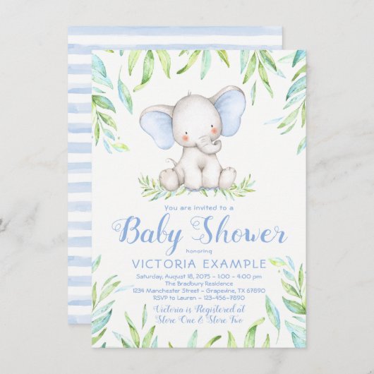 Boy Elephant Jungle Baby Shower Einladungen (Vorne/Hinten)