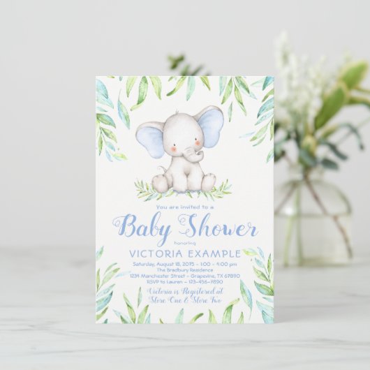Boy Elephant Jungle Baby Shower Einladungen (Stehend Vorderseite)