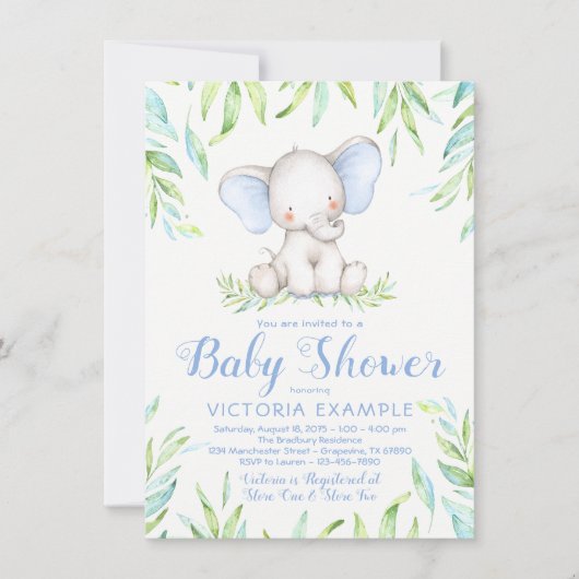 Boy Elephant Jungle Baby Shower Einladungen (Vorderseite)
