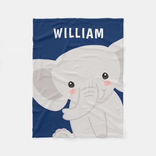 Boy Elephant Navy Blue Personalisiert Fleecedecke (Vorderseite)