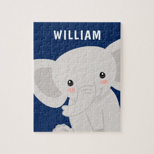 Boy Elephant Navy Personalisierten Kinder Puzzle (Vertikal)