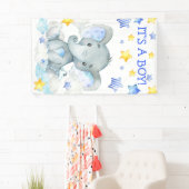 Boy Elephant Niedlich Watercolor Babydusche Banner (Insitu)