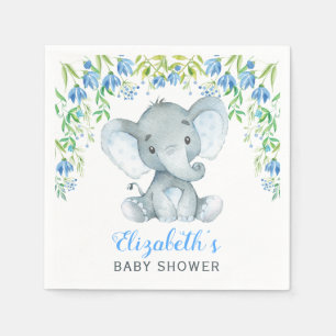 Boy Elephant Paper Napkin Blue Floral Baby Dusche Serviette