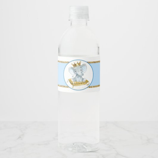 Boy Elephant Prince Baby Dusche Wasser Flasche Eti Wasserflaschenetikett (Vorderseite)