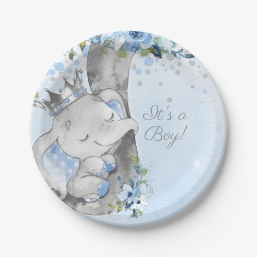 Boy Elephant Prince Babydusche Papierplatte Pappteller (Vorderseite)
