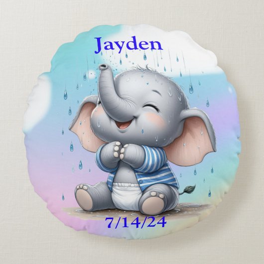 Boy Elephant Rundes Kissen (Vorderseite)