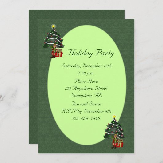 Boy Elf Tree Weihnachtsfeiertag Einladung (Vorne/Hinten)