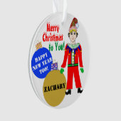Boy Elf WeihnachtsNAME Blue Gold Ornamente (Vorderseite)
